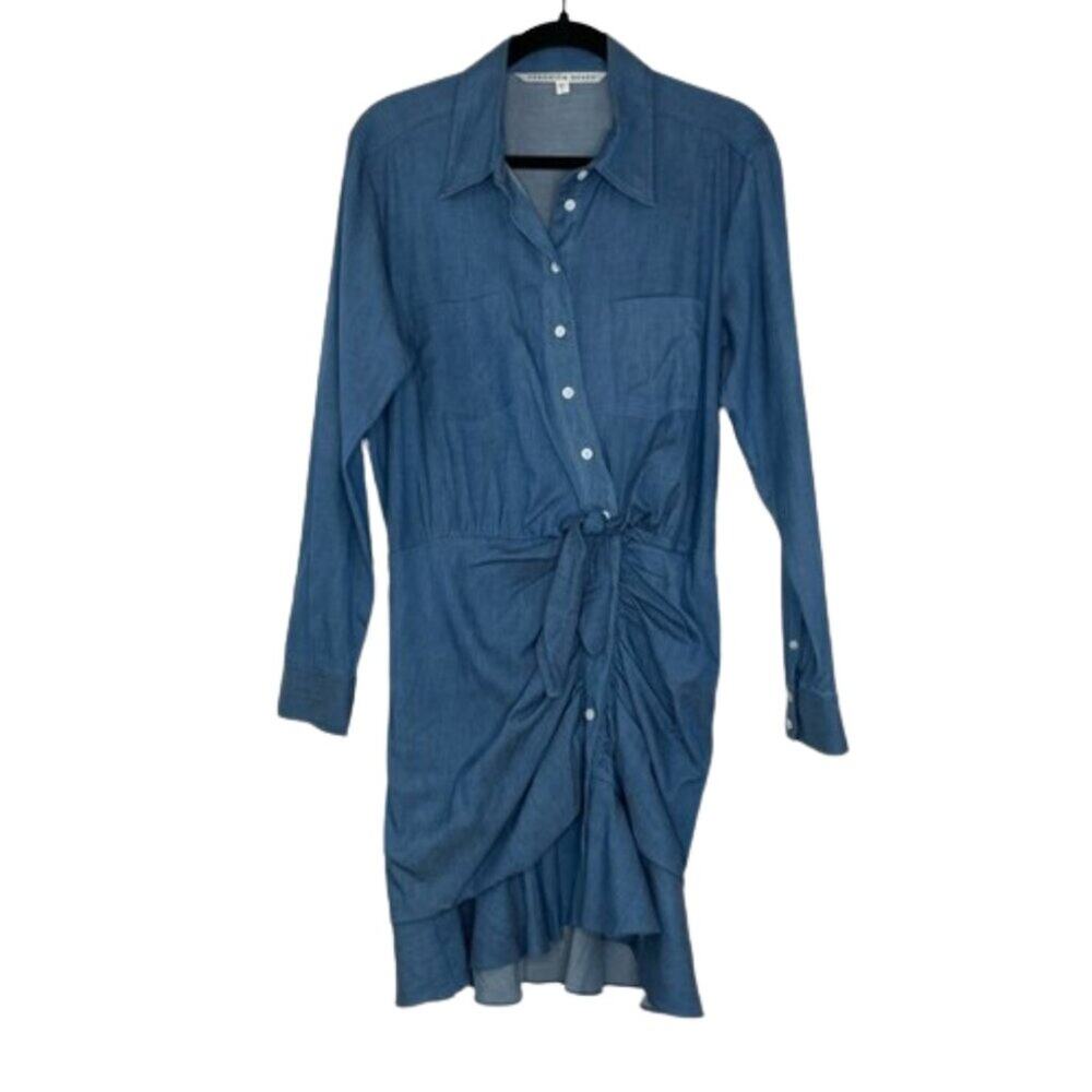 Veronica Beard Ruched Ruffled Chambray Mini Dress Size 6